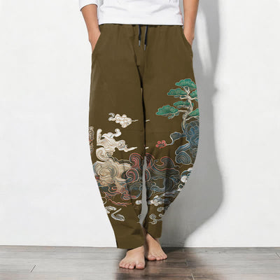 Buddha Stones Pure Cotton Cloud Pine Wave Pattern Drawstring Men's Tapered Pants With Pockets - DarkGoldenrod - US/UK/AU50，EU60 (5XL) - image 11