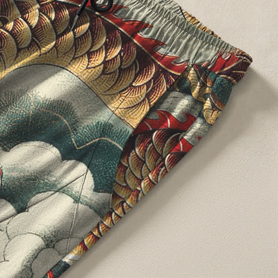 Buddha Stones Pure Cotton Cloud Dragon Pattern Drawstring Men's Tapered Pants With Pockets - image 4
