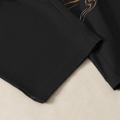 Buddha Stones Pure Cotton Golden Dragon Auspicious Cloud Pattern Drawstring Men's Tapered Pants With Pockets - image 5