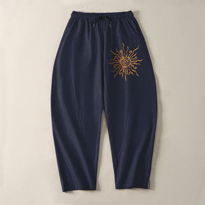 Buddha Stones Pure Cotton Golden Sun Spiral Pattern Drawstring Men's Tapered Pants With Pockets - image 9