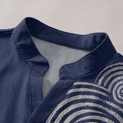 Buddha Stones Cotton Spiral Circle Pattern Men's Short Sleeve Half Button Shirt - image 2