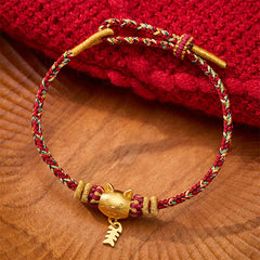 Buddha Stones Copper Cat Fish Multiple Colors String Balance Bracelet - Red(Wrist Circumference: 14–16cm) - image 0