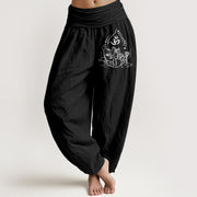 Foviel Pure Cotton Zen Mandala Pattern Women's Elastic Waist Harem Pants