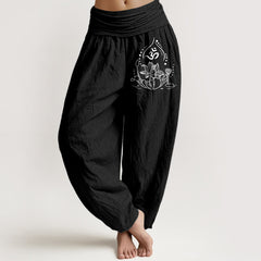 Buddha Stones Pure Cotton Zen Mandala Pattern Women's Elastic Waist Harem Pants - Black - US16，UK/AU20，EU48 (3XL) - image 0
