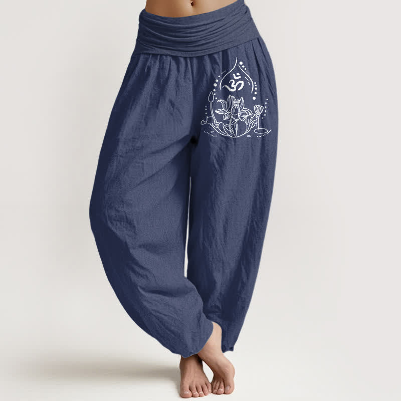 Buddha Stones Pure Cotton Zen Mandala Pattern Women's Elastic Waist Harem Pants - DarkSlateBlue - US16，UK/AU20，EU48 (3XL) - image 5