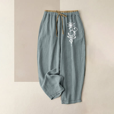 Buddha Stones Pure Cotton Spiritual Om Lotus Pattern Women's Elastic Waist Pants With Pockets - LightBlue - US16，UK/AU20，EU48 (3XL) - image 5