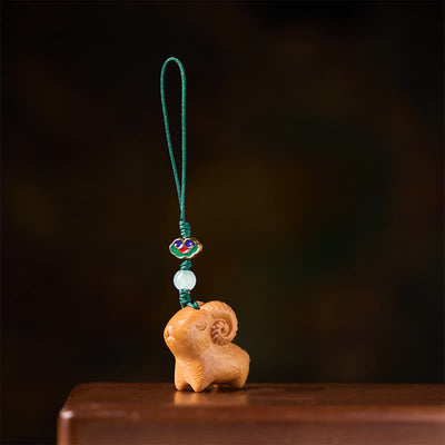 Buddha Stones Hand Carved Sandalwood Goat Positive Keychains - image 8