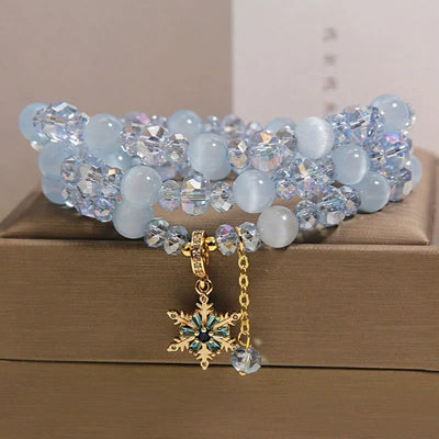 Buddha Stones Triple Wrap Blue Cat's Eye Snowflake Clarity Charm Blessing Bracelet - image 2