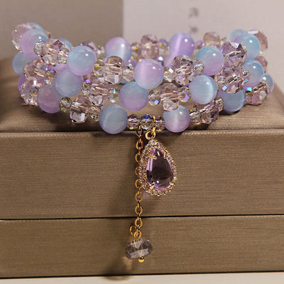 Buddha Stones Blue Gradient Cat's Eye Crystal Gourd Layered Support Bracelet - image 2