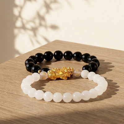 Buddha Stones Black Obsidian Chalcedony Pi Xiu Om Mani Padme Hum Purification Bracelet - image 13