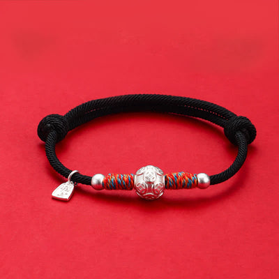 Buddha Stones 999 Sterling Silver Red String Protection Hand-Woven Bracelet - Silvery Chinese Coin Black Cord - image 20