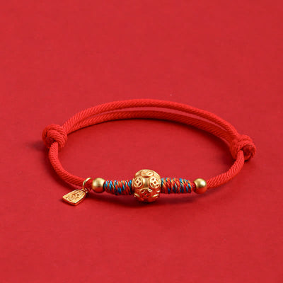 Buddha Stones 999 Sterling Silver Red String Protection Hand-Woven Bracelet - Golden Chinese Coin Red Cord - image 1