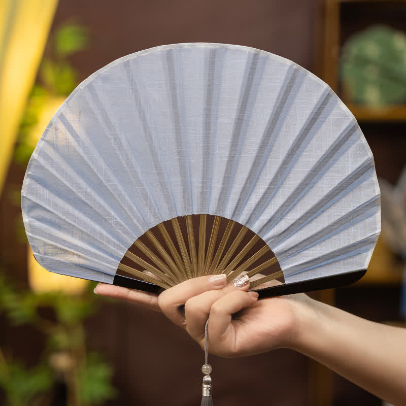 Buddha Stones Bamboo Folding Plain Fan with Tassel - Blue - image 5