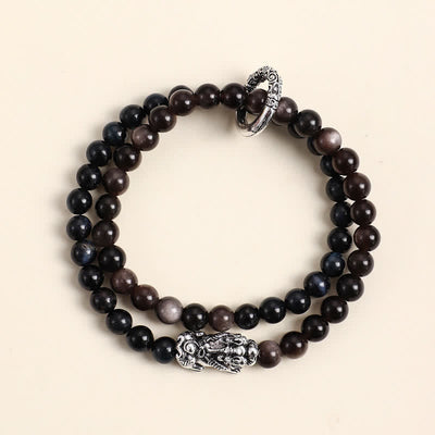 Buddha Stones Tiger Eye Silver Sheen Obsidian Pi Xiu Double Wrap Auspicioisness Bracelet - Blue Tiger Eye Silvery Pi Xiu - image 9