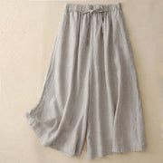 Foviel Summer Elastic Waist Women's Capri Cropped Wide Leg Pants With Pockets