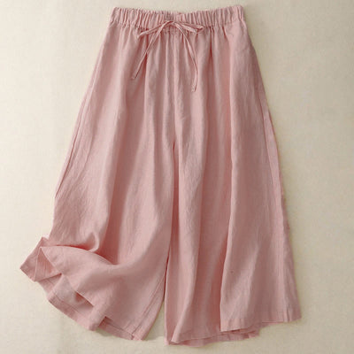 Buddha Stones Summer Elastic Waist Women's Capri Cropped Wide Leg Pants With Pockets - LightPink - US14，UK/AU18，EU46 (3XL) - image 6