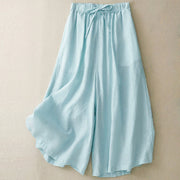 Foviel Sommer elastische Taille Damen Capri gehackt weites Bein Hose mit Taschen