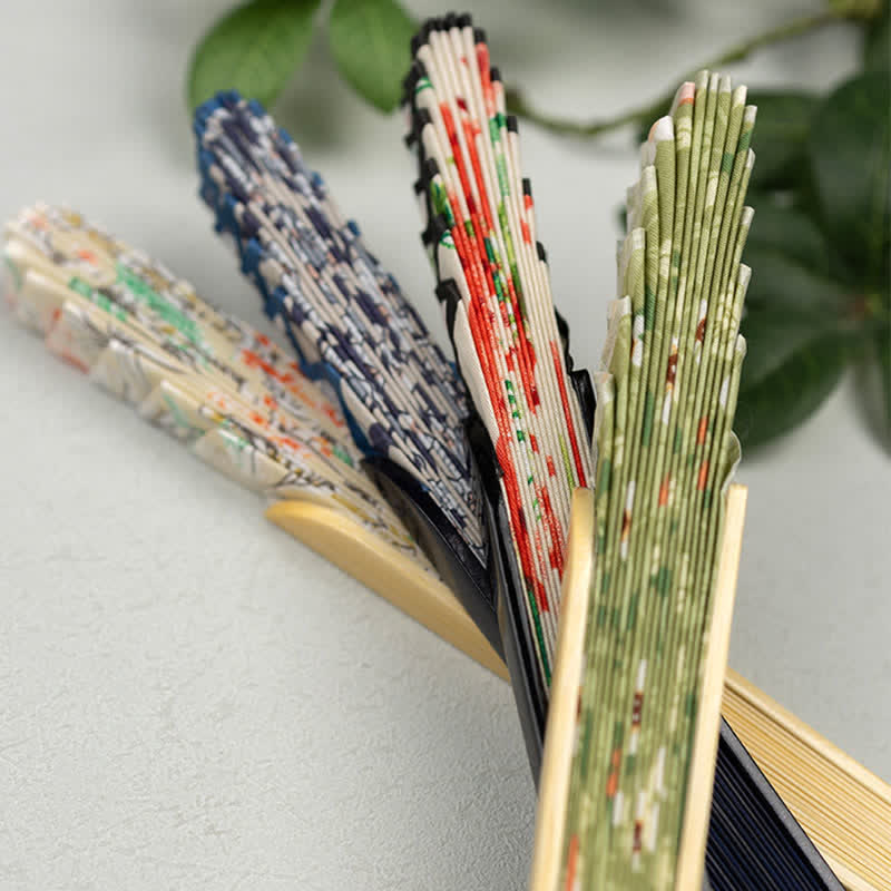 Buddha Stones Bamboo Floral fruit print Tassel Folding Fan - image 15