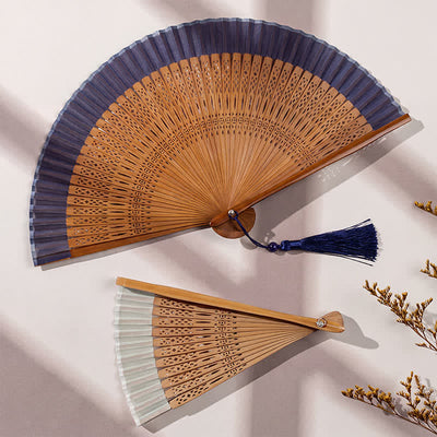 Buddha Stones Inspired Hollow Carved Bamboo Tassel Simple Folding Fan - image 6