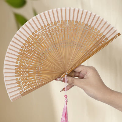Buddha Stones Inspired Hollow Carved Bamboo Tassel Simple Folding Fan - image 2