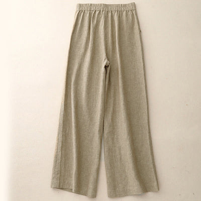 Buddha Stones Casual Plain Women's Elastic Waist  Wide Leg Pants With Pockets - image 6