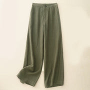 Foviel Casual Plain Women's Elastic Waist Wide Leg Pants With Pockets