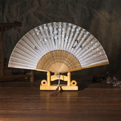 Buddha Stones Bamboo Butterfly Cherry Blossom Folding Fan - Brown Surface - image 0