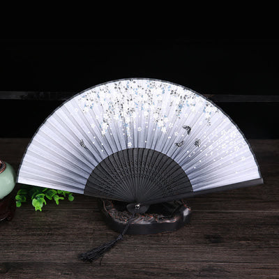 Buddha Stones Bamboo Butterfly Cherry Blossom Folding Fan - White Surface - image 8