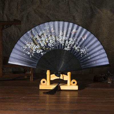 Buddha Stones Bamboo Butterfly Cherry Blossom Folding Fan - Black Surface Pink Butterfly - image 4