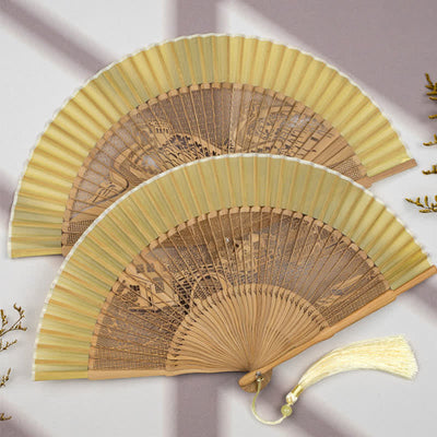 Buddha Stones Bamboo Hollow-Carved Famous Spots Landscapes Animals Tassel Folding Fan - image 21