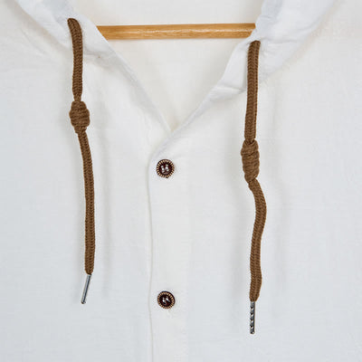 Buddha Stones Solid Color Long Sleeve Hooded Drawstring Buttons Men's Shirt - image 7