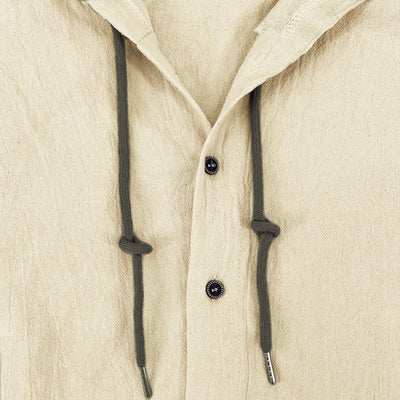 Buddha Stones Solid Color Long Sleeve Hooded Drawstring Buttons Men's Shirt - image 15