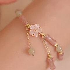 Buddha Stones Strawberry Quartz Bamboo Hetian Jade Romantic Bracelet - Strawberry Quartz Bamboo(Wrist Circumference: 5.1–6.7 in/13–17 cm) - image 0