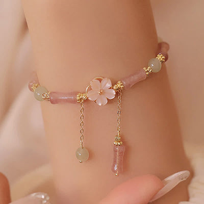 Buddha Stones Strawberry Quartz Bamboo Hetian Jade Romantic Bracelet - image 1