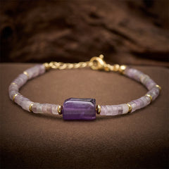 Buddha Stones Amethyst Amazonite Strawberry Quartz Sodalite Truth Faceted Cylinder Accent Bracelet - Amethyst(Wrist Circumference: 5.9–7.1 in / 15–18 cm) - image 0