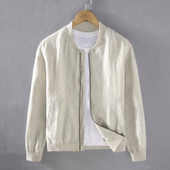 Buddha Stones Spring Casual Minimalist Solid Zipper Design Linen Men's Jacket With Pockets - BlanchedAlmond - US/UK/AU42，EU52 (3XL) - image 0