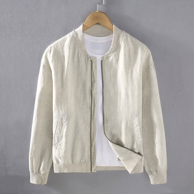 Buddha Stones Spring Casual Minimalist Solid Zipper Design Linen Men's Jacket With Pockets - BlanchedAlmond - US/UK/AU42，EU52 (3XL) - image 0