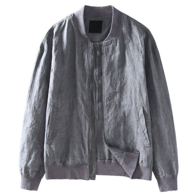 Buddha Stones Spring Casual Minimalist Solid Zipper Design Linen Men's Jacket With Pockets - image 3