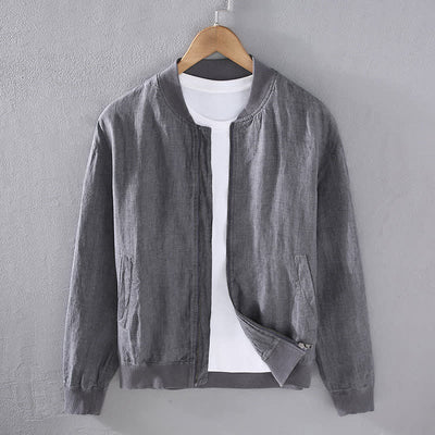 Buddha Stones Spring Casual Minimalist Solid Zipper Design Linen Men's Jacket With Pockets - Gray - US/UK/AU42，EU52 (3XL) - image 1