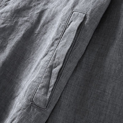 Buddha Stones Spring Casual Minimalist Solid Zipper Design Linen Men's Jacket With Pockets - image 5