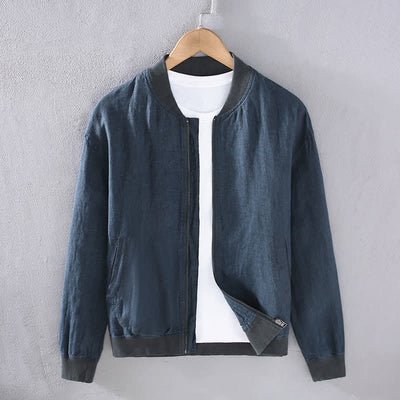 Buddha Stones Spring Casual Minimalist Solid Zipper Design Linen Men's Jacket With Pockets - SteelBlue - US/UK/AU42，EU52 (3XL) - image 9