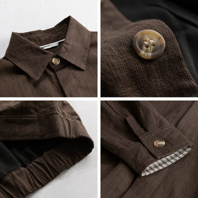 Buddha Stones Fall Casual Vintage Button-Up Solid Linen Men's Jacket With Pockets - image 1