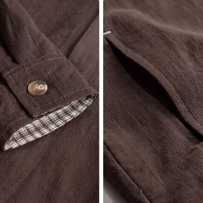 Buddha Stones Fall Casual Vintage Button-Up Solid Linen Men's Jacket With Pockets - image 4