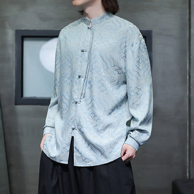 Buddha Stones Fall Vintage Tang Style Mandarin Collar Abstract Waves Men's Long Sleeve Shirts - image 30