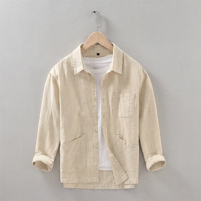 Buddha Stones Fall Casual Minimalist Button-Up Solid Ramie Men's Jacket With Pockets - Wheat - US/UK/AU42，EU52 (3XL) - image 13