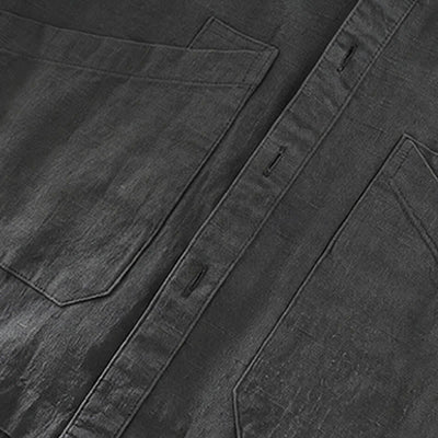 Buddha Stones Fall Casual Minimalist Button-Up Solid Ramie Men's Jacket With Pockets - image 7