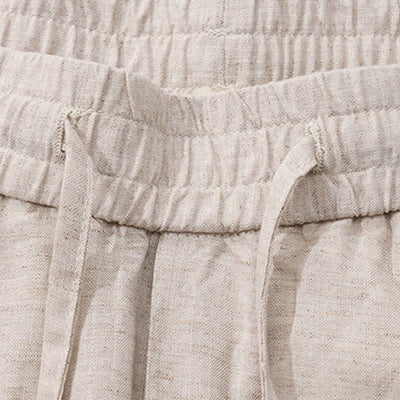Buddha Stones Spring Summer Casual Drawstring Solid Linen Long Pants Men's Straight Leg Pants With Pockets - image 4