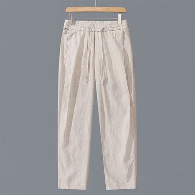 Buddha Stones Spring Summer Casual Drawstring Solid Linen Long Pants Men's Straight Leg Pants With Pockets - Linen - US/UK/AU42，EU52 (3XL) - image 0
