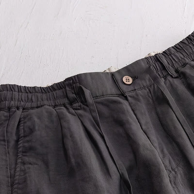 Buddha Stones Spring Summer Casual Drawstring Zipper Design Solid Linen Long Pants Men's Straight Leg Pants With Pockets - image 4