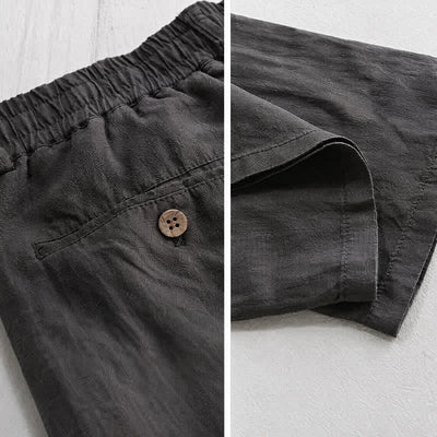 Buddha Stones Spring Summer Casual Drawstring Zipper Design Solid Linen Long Pants Men's Straight Leg Pants With Pockets - image 5